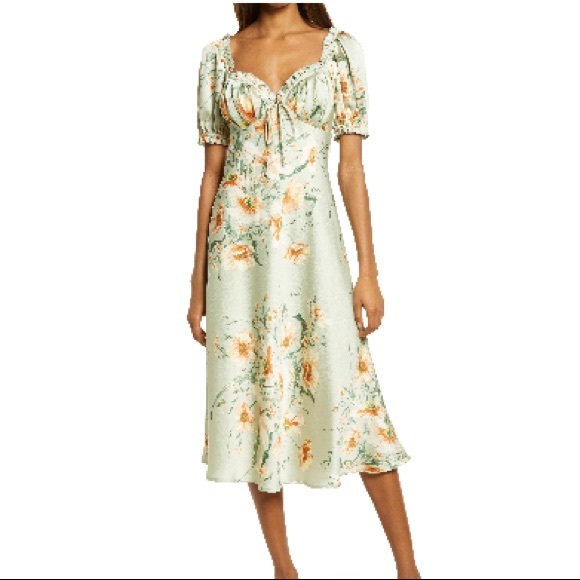 Floret Studios Dresses Floret Studios Floral Puff Sleeve Back Zip